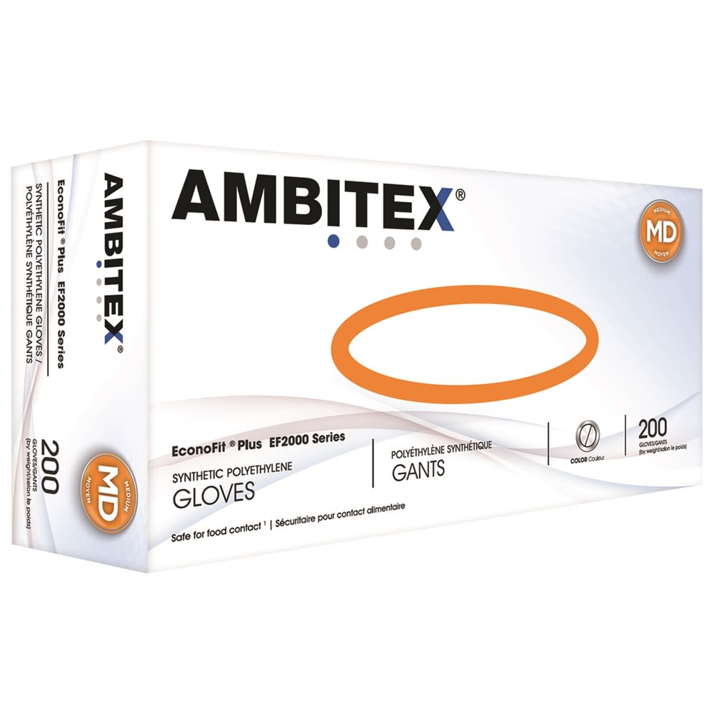 Ambitex® EconoFit Plus Synthetic Polyethylene Gloves, Medium 2000/cs